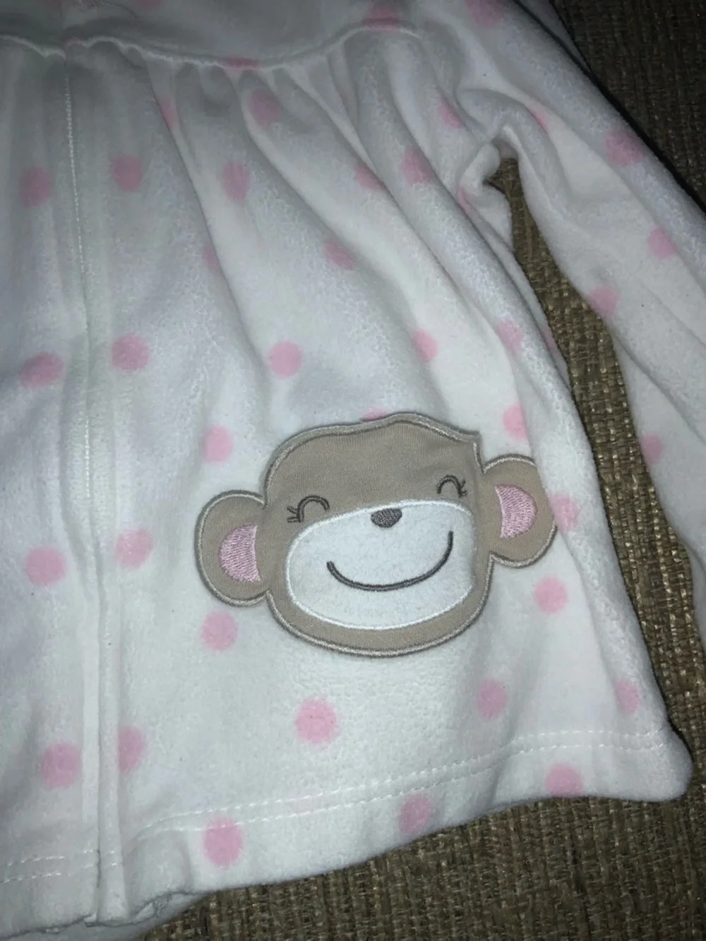 Carter's Hoodie Monkey Fleece 24 Months Polka Dot Pink White Girls EUC Zipper